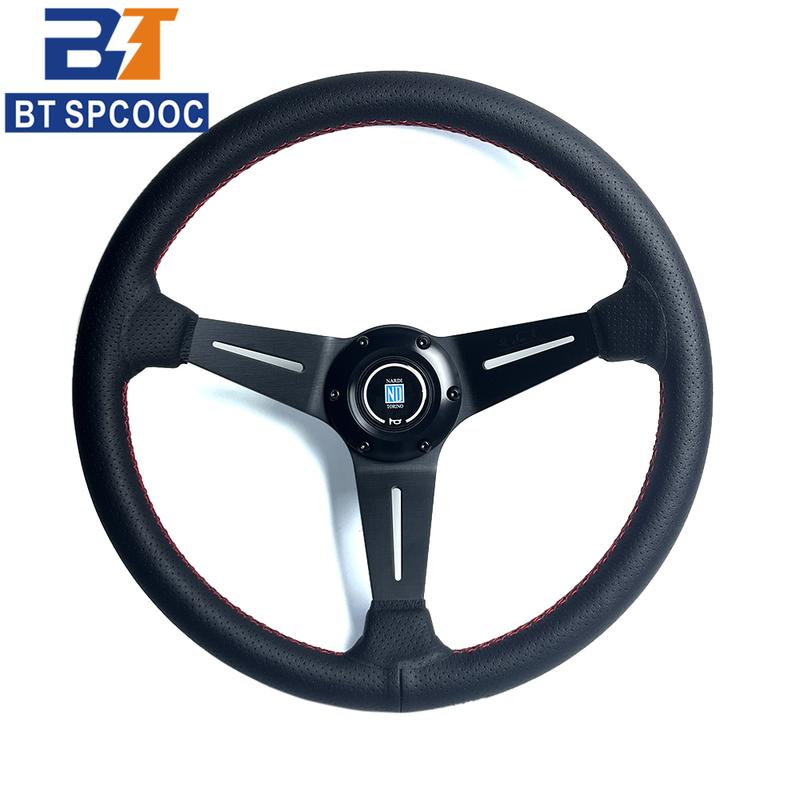 N 14inch Steering Wheel Car Sport Deep Dish Perforated Leather/Suede Steering Wheels 350mm Red Line 3 spoke