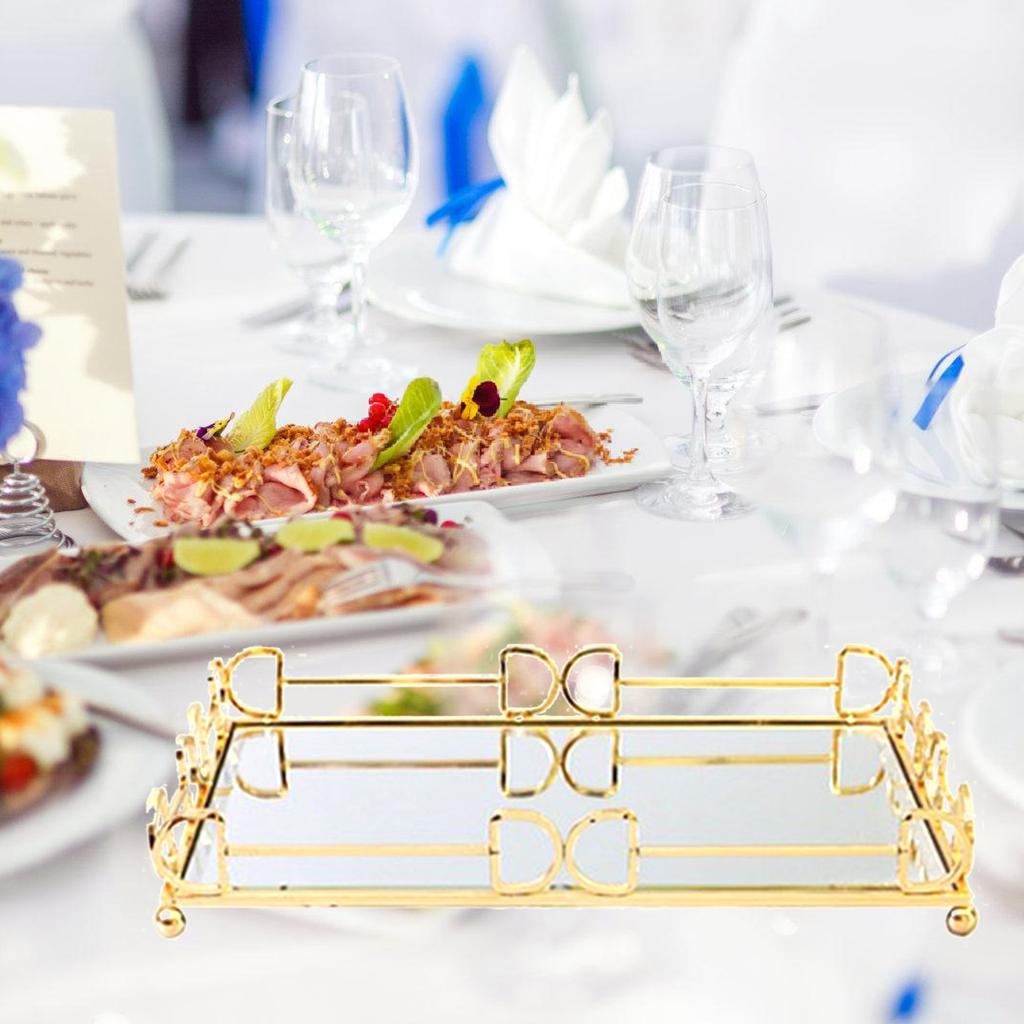 Элегантный золотой зеркальный поднос для демонстрации, портативный для организации аксессуаров и улучшения эстетики домашнего декора