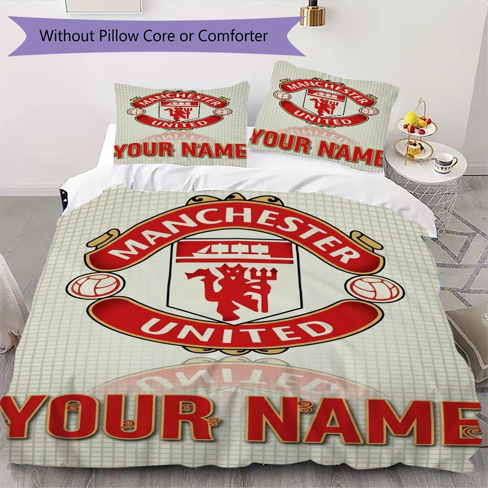 Custom Name Manchester United Pattern Bedding uilt Set uilt Cover Pillowcase Home Decoration Birthday Gift (1*duvet cover+2*pillowcase without core)