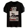 Мужская винтажная футболка с концерта Live Aid 85 Стадион Уэмбли Узор Смелая печать Фанаты классического рока 80-е Британская группа Памятные вещи