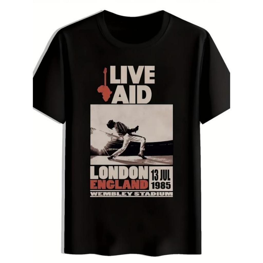 unisexs Vintage Live Aid Concert TShirt 85 Wembley Stadium Pattern Bold Print Classic Rock Fans 80s British Band Memorabilia