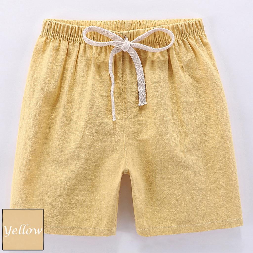 Детские льняные летние повседневные брюки для мальчиков и девочек с эластичной резинкой на талии, шорты