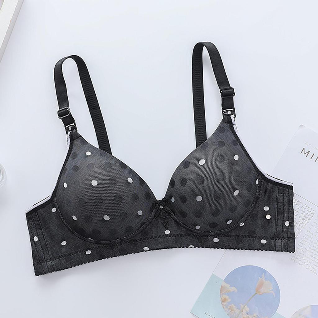 Sexy Women Thin Push-up Bra Adjustable Shoulder Straps Dot Print U-Shaped Beauty Back Wireless Anti-sagging Brassiere
