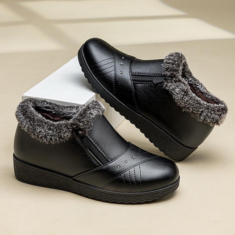 Женские зимние туфли Plus Velvet из утолщенной нескользящей водонепроницаемой кожи для людей среднего и пожилого возраста
