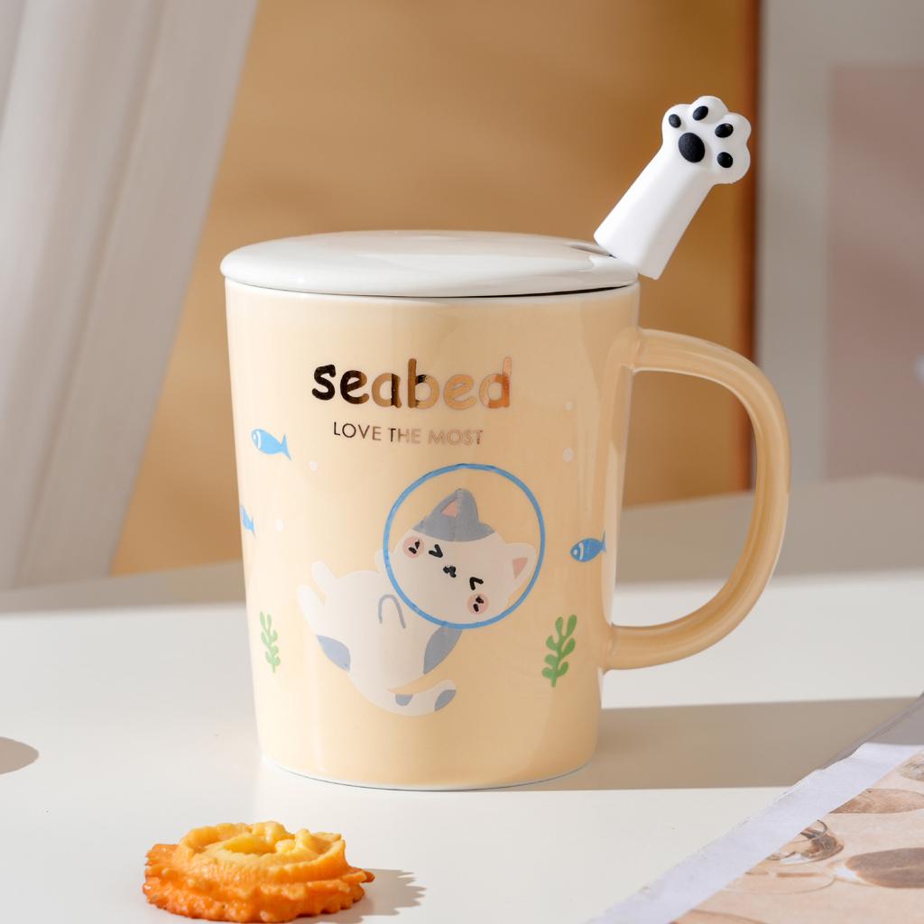 Cute Cat High Looking Ceramic Cup Girls Set Home Gift Souvenir Mug Breakfast Milk Cup