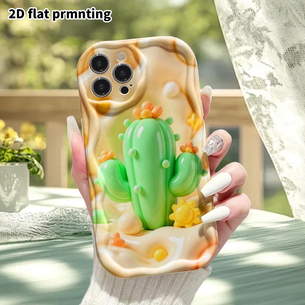 Phone Case: 2D flat design suitable for iPhone 18, 17, 16, 15, 14, 13 Pro protective case, cute soft succulent cactus, perfect holiday gift for Christ