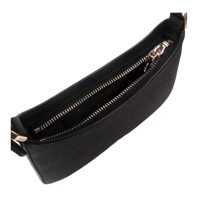 Kate Spade Front Logo Zipper Closure Shiny Fabric Shoulder Tote Bag Women tote bag Black KE461-001