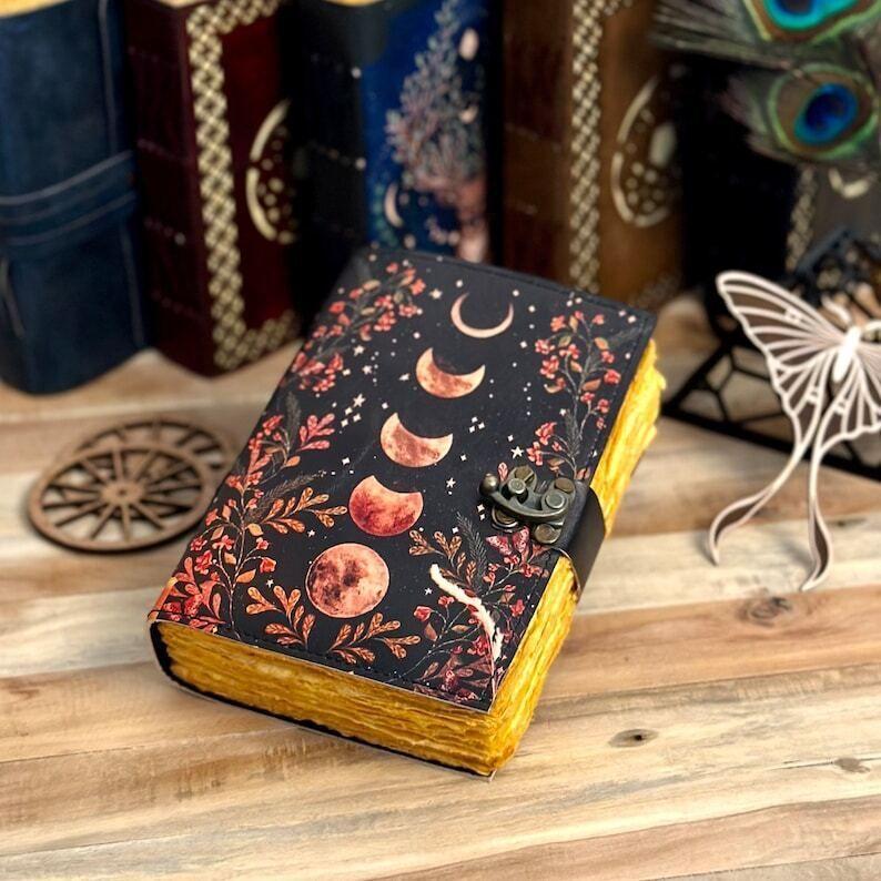 Moon Phase Vintage Leather Journal for Men & Women Grimoire Book of Shadows