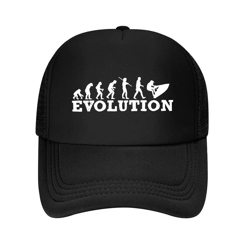 Evolution Stages Humorous Graphic HuUnisex Progress to Surfing for Fun Lifestyle Vibes Mesh Baseball Cap