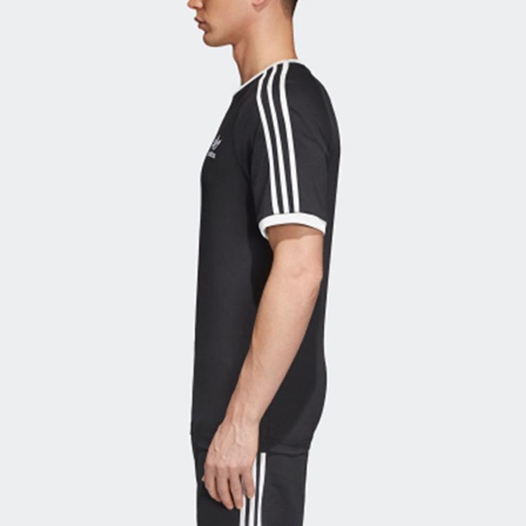 adidas Оригинальная футболка с 3 полосками Повседневная свободная с круглым вырезом Логотип Полоска Короткий рукав Черная Мужская CW1202
