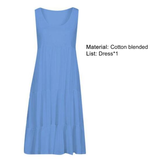 Женское платье без рукавов однотонное тонкое сшивка большой подол круглый вырез миди платье уличная одежда