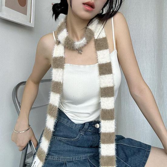 Женский длинный шарф в стиле ретро, полосатый, цветной, утолщенный, искусственный мех норки, теплый, тонкий шарф, модный аксессуар