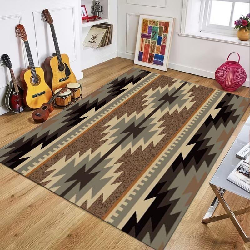 Ethnic Geometric Pattern Carpet Rug Mat Home Decoration Tribal Diamond Triangle Design Vintage Style Multicolor Floor Mat