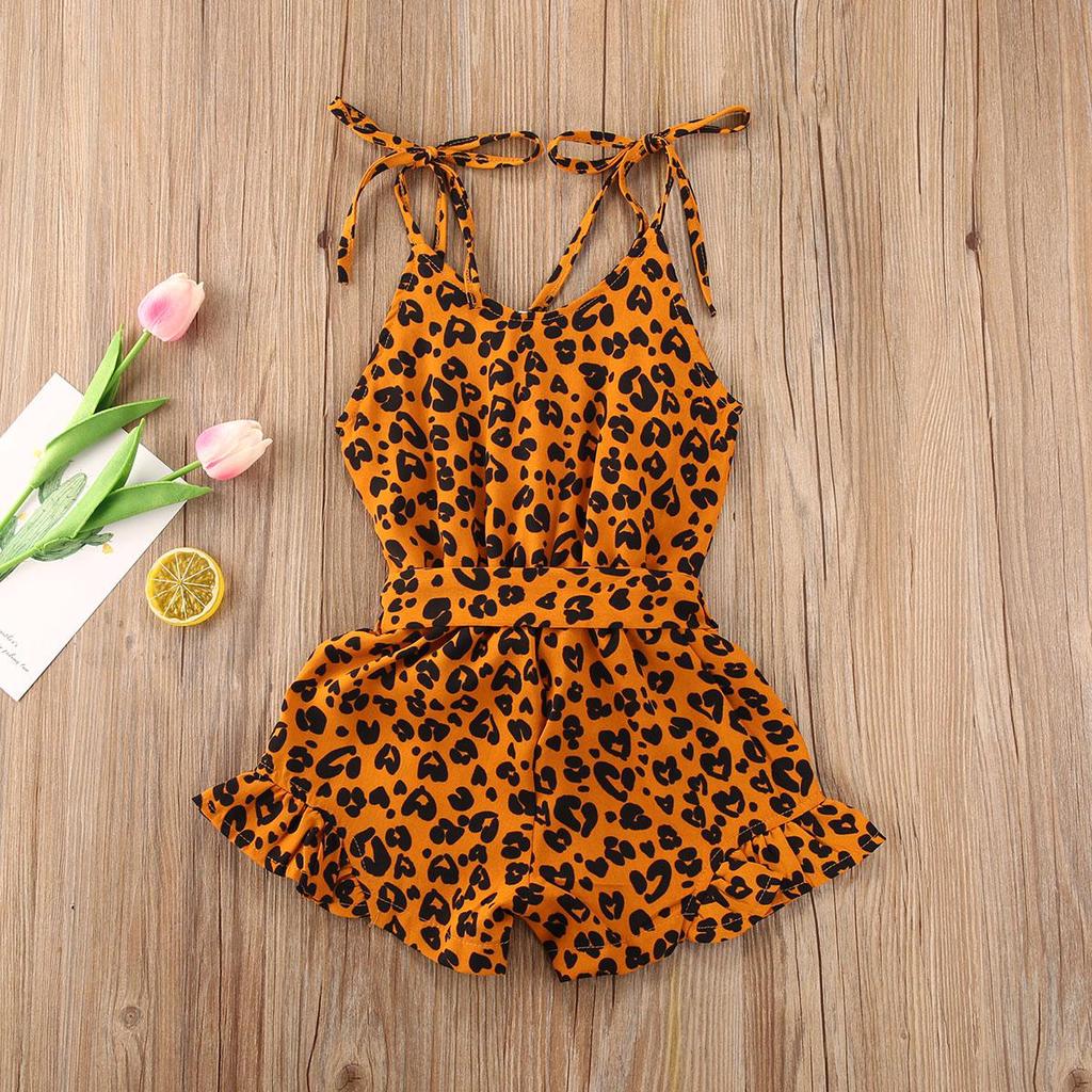 Летняя одежда для малышей, шорты на подтяжках для маленьких девочек, детский комбинезон без рукавов с леопардовым принтом, брюки на бретельках