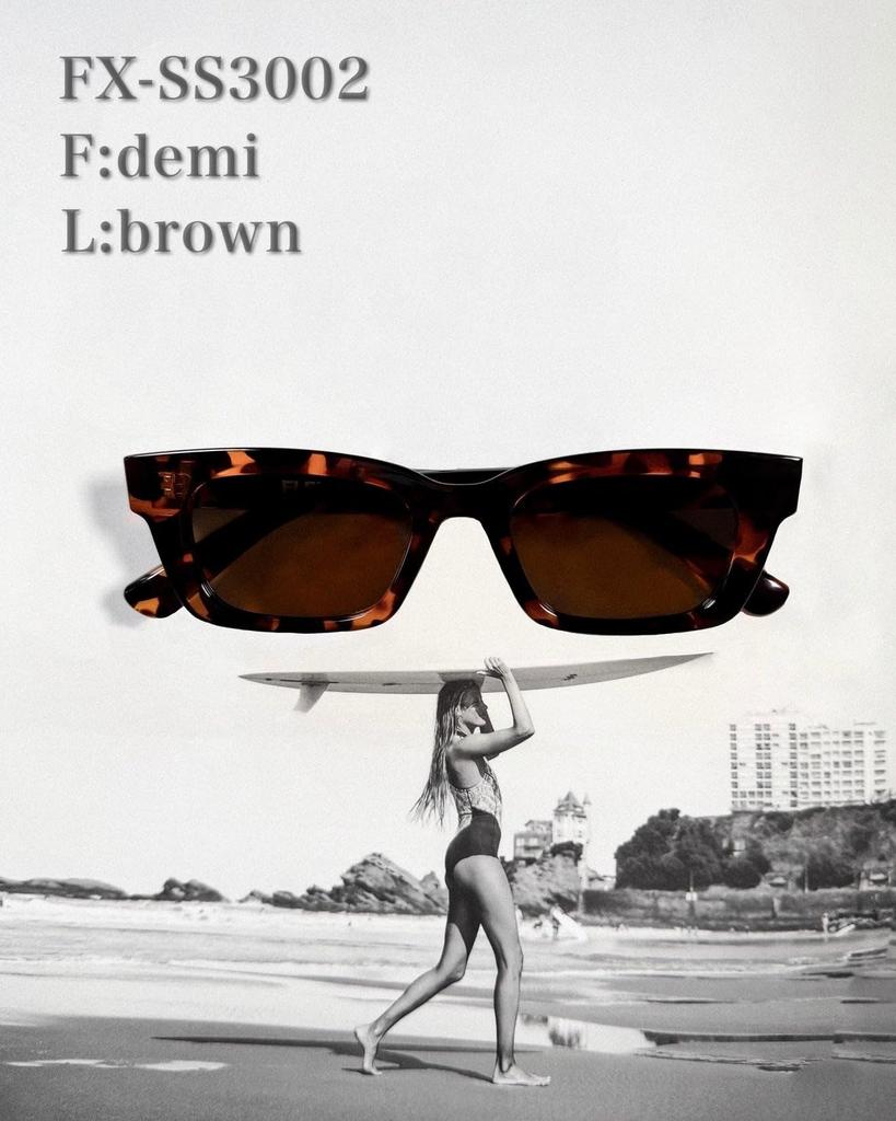 Тонкие квадратные солнцезащитные очки 3 demi brown Бренд Популярные Стильные Модные Очки Защита от УФ [Flex] (F L коричневый) Женские Мужские