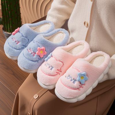 Хлопковые тапочки мультяшные милые вышивка осень и зима домашние комнатные теплые бархатные туфли на платформе