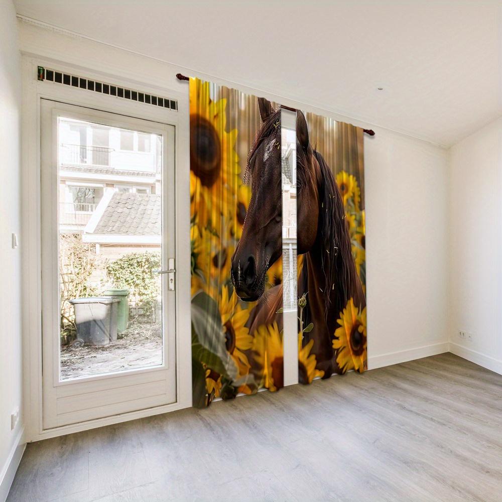 2 Pieces Horse Flower Pattern Digital Printed Curtains for Living Room Kitchen Bedroom Study Dining Room Window Home Decor