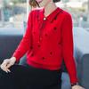 Middle-aged Mother Wear Lapel Pullover Oversized Sweater Slim Long-sleeve Womens Knitwear Bottoming Shirt Casual Tops
