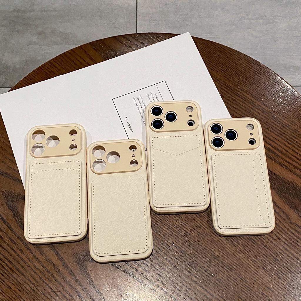For iPhone 17 Pro Max Case Solid Color PU Leather TPU Card Holder Phone Cover