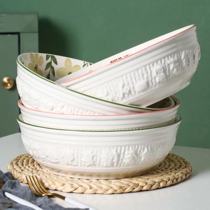 Large Ceramic Soup Bowl Pickled Cabbage Fish Chinese Household Large Bowl Three-dimensional Thickened Bowl Vegetable Bowl Fruit Bowl