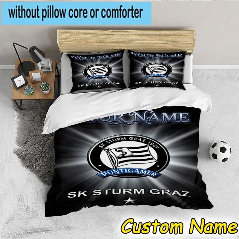Custom Name Sturm Graz Football Crest Bedding Set 3PCS Duvet Cover Closure Includes 1 Duvet Cover & 2 Pillowcases for All Seasons Bedroom Decor