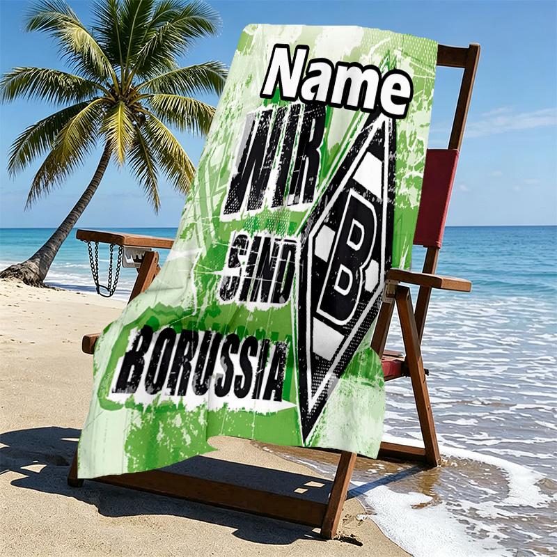 Custom Name Personalized Borussia Monchengladbach Print Beach Towel, for Trip Camping Beach Party Home Decor, Birthday Gift for Family & Friends