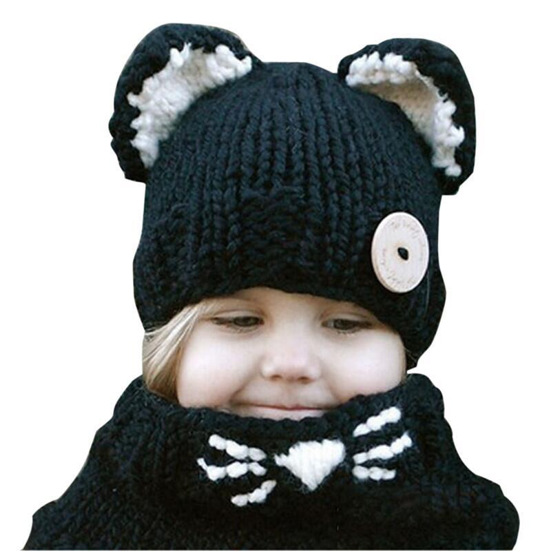 New children's hat winter boy trendy baby cat shape hat scarf set wool hat circumference