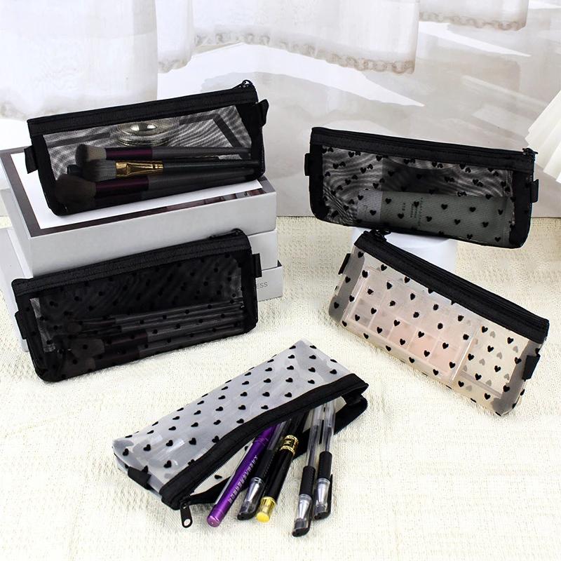 1PCS Makeup Brush Storage Mesh Transparent Pencil Case Stationery Bag Stationery Bag Simple Large Capacity Pencil Case