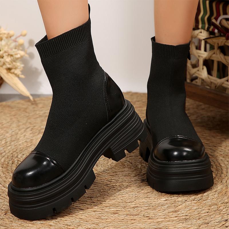 Модные женские ботильоны на платформе с эластичным носком на плоской подошве из кожи, модная женская обувь 2024 года, трендовые ботинки «Челси», зимние новые зимние ботинки Mujer Botas