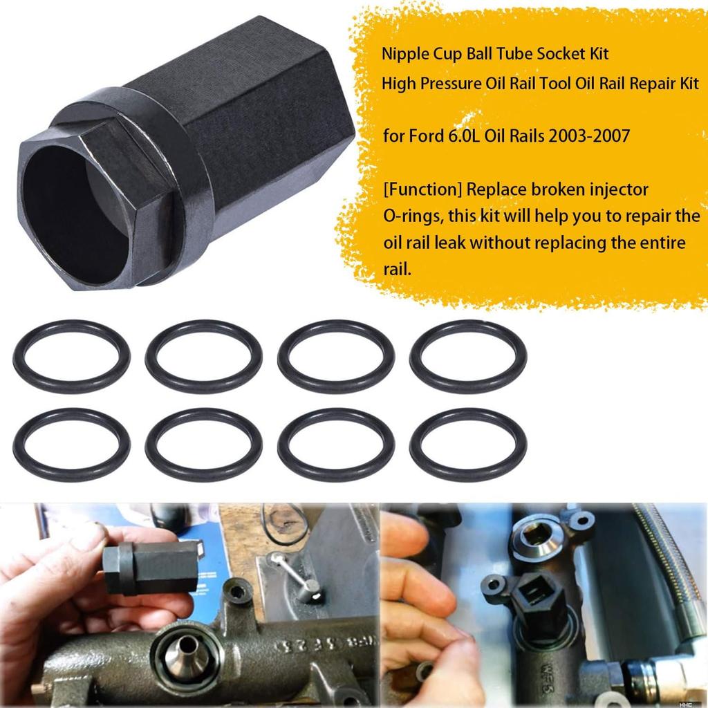 6.0L Diesel Fuel Rail Adapter, High Pressure Rail Adapter Leak Test Tool, Nozzle Cup Seal O-Ring Sleeve, Ford 6.0L Powerstroke Diesel Fuel Injector