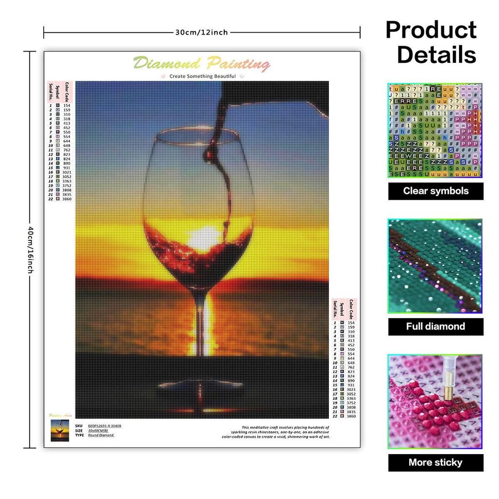 5D Diamond Painting Landscape Embroidery Wine Glass Full Round Diamond Art Rhinestone Mosaic Decor For Home 30x40cm/12x16inch