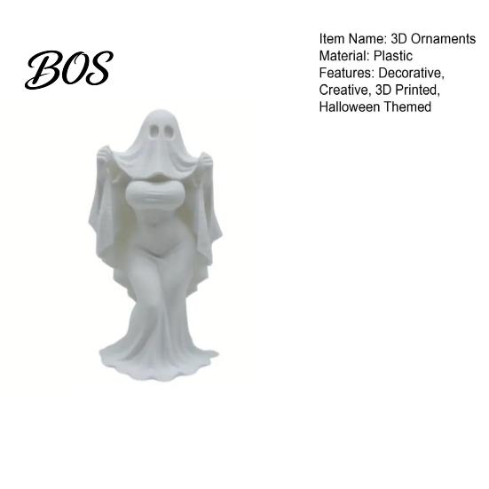 Resin-like Halloween Craft 3D Printed Ghost Bride Statue Ornament, Female Figure Sculpture with Dark Style Ornament Stable Base, Decorative Minimalist