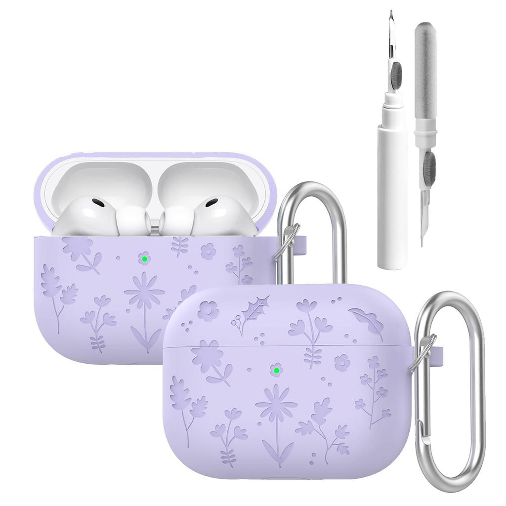 Милый чехол с гравировкой в виде цветка для AirPods Pro 3 Case 2025 с чистящим набором, противоударный силиконовый чехол для AirPods Pro 3-го поколения