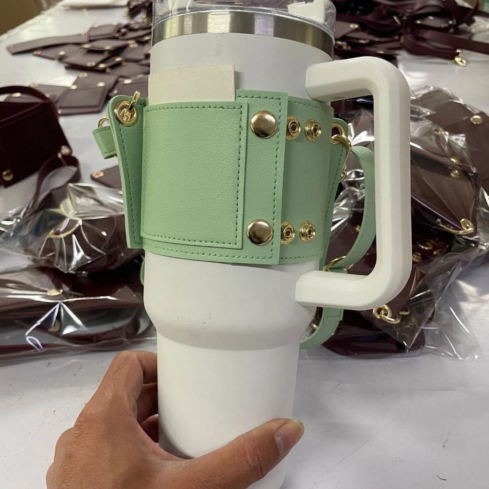 With Strap Water Bottle Holder PU Leather Bottle Sling Holder  For Stanley 30oz & 40oz Tumbler