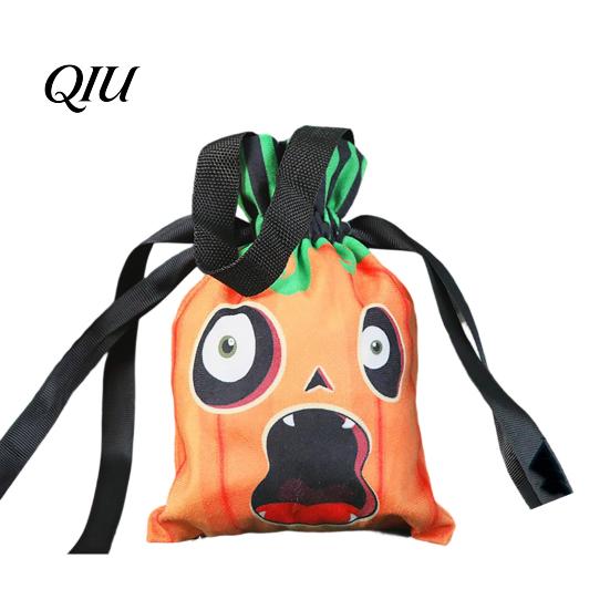 Holiday Themed Candy Holder Halloween Pumpkin Ghost Tote Bag, Trick or Treat Bag with Kids Double Side Print, Sturdy Reusable Party Favor Gift