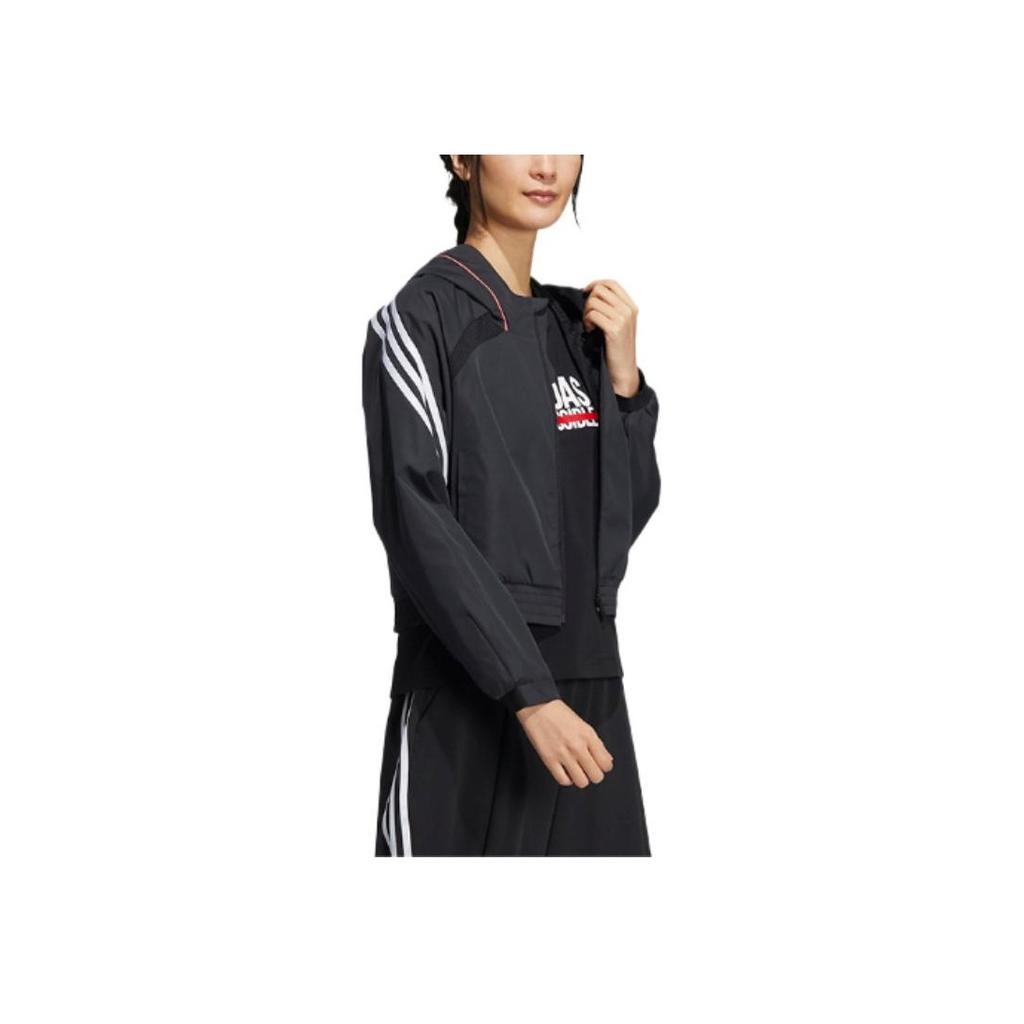 Adidas Женские куртки с капюшоном и принтом логотипа и буквами в виде трех полосок, черные HI6825