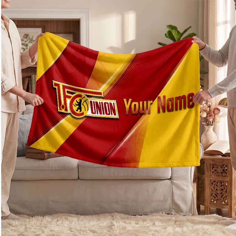 Union Berlin Personalized Fleece Blanket With Football Logo, Custom Name Text Soft Warm Home Throw Blanket