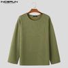 INCERUN Men Round Neck Long Sleeve Texture Waffle Casual Oversized T-shirts