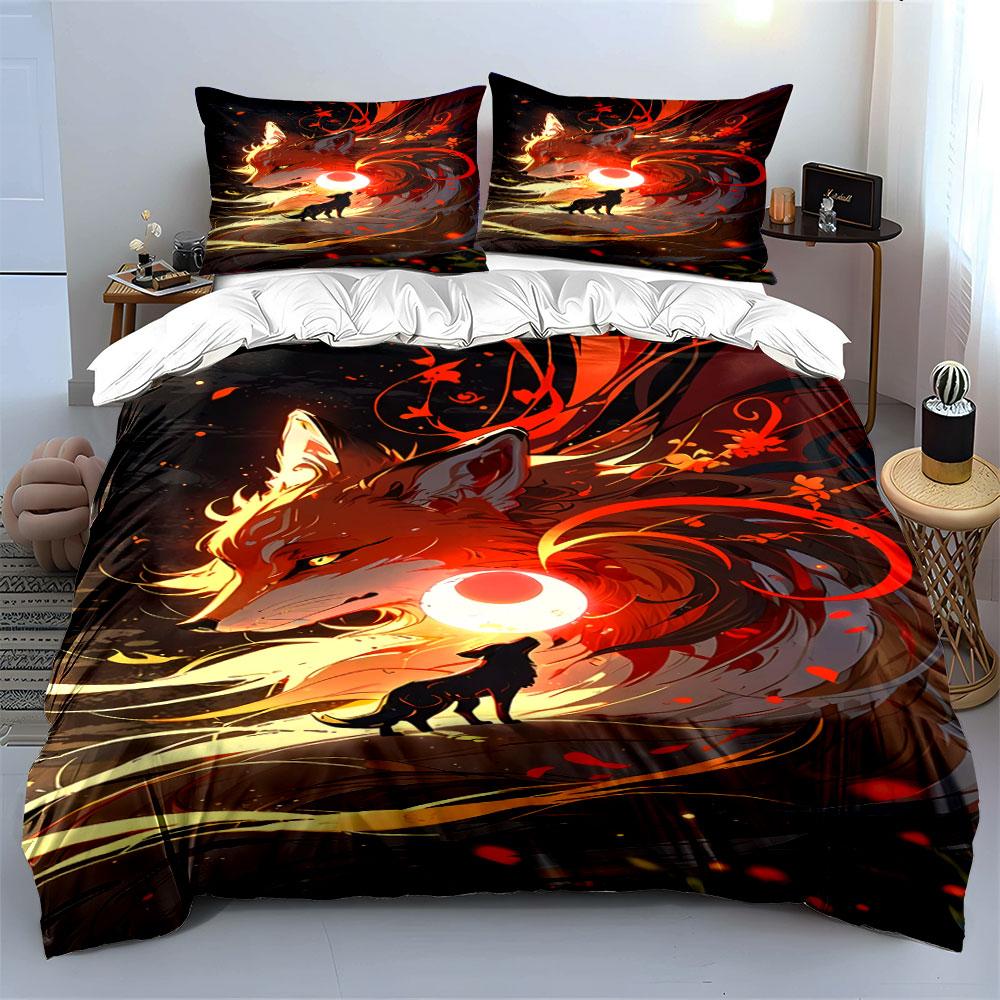 Fiery fox and wolf. Bedding sets Duvet cover sets Duvet covers Pillowcases(1*Duvet Cover 2*Pillowcases without duvet insert)