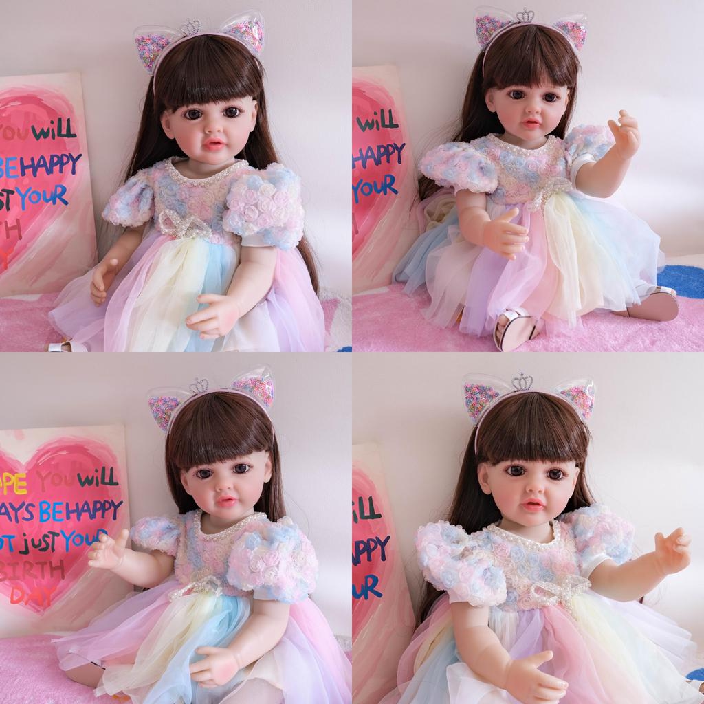 Reborn Doll Betty 55cm Silicone Full Body Collectors Edition With Colorful Lace Dress And Cats Ears Headband Decor For Gift And Display