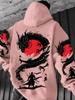Japanese samurai dragon print hooded sweater for men and women of the same style Guochao navy blue loose street style top