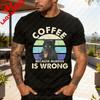Coffee Cat Vintage Print Summer Casual Men TShirt Cotton Short Sleeve Tops Fashion Top Gift for Coffee Lovers Clothes