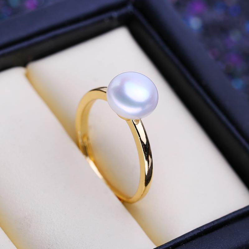 LSOOYH Модное регулируемое кольцо, кольца с пресноводным жемчугом для женщин, простое кольцо золотого цвета, ювелирные изделия, подарок на день рождения