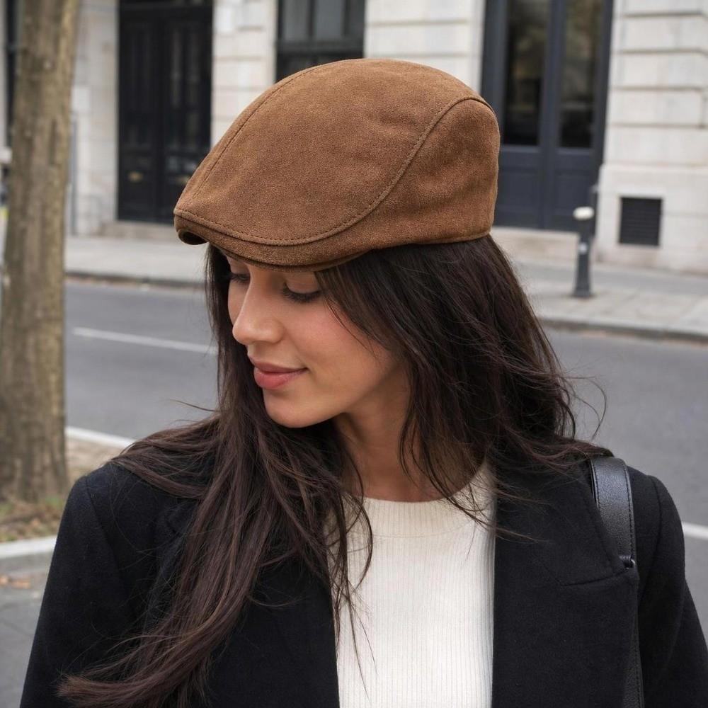 Warm Suede Newsboy Cap Solid Color Retro Flat Cap Unisex Winter Forward Hat Outdoor
