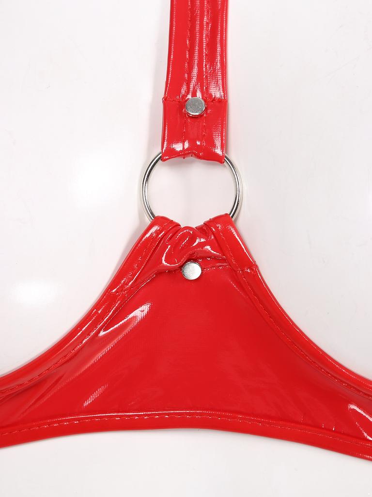 Womens Sexy Wet-look Patent Leather Open Bra Crop Top Lingerie Party Clubwear