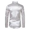 Мужская шелковая атласная рубашка с длинным рукавом, повседневная приталенная классическая рубашка, стильная однотонная рубашка с лацканами на пуговицах, деловые официальные рубашки