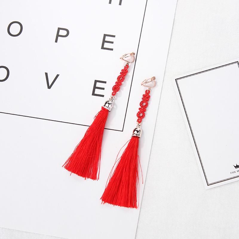 Серьги-клипсы в древнем стиле ханьфу с красными кисточками и узлом для непроколотых ушей — свадебный китайский ретро-дизайн
