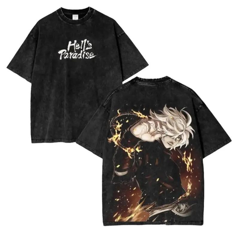 Hells Paradise Gabimaru Vintage Washed Tshirt Anime Print T Shirt Unisex Oversized Short Sleeve Men Women Streetwear Tops