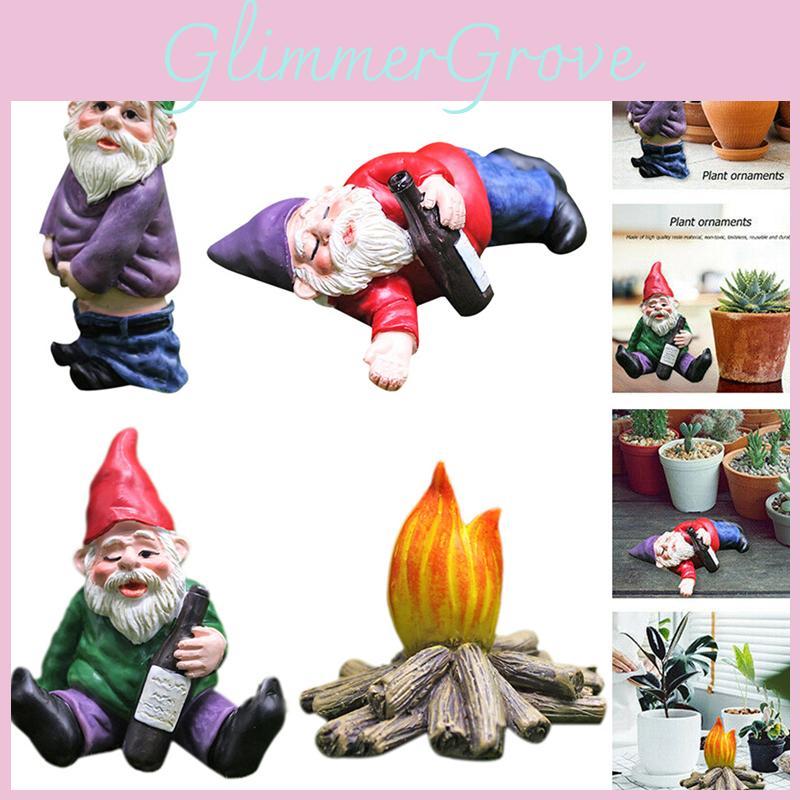 Set Of 4pcs Miniature Naughty Gnome Statues For Whimsical Garden Decor And Fun