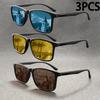 3PCS Vintage Retro TR90 Sunglasses Men Polarized Square Brand Designer Sun Glasses For Men Driver Sunglass